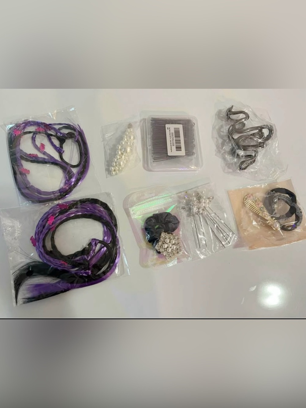 New 8-Piece Hair Accessories Set: Braids, Pearl Clips, Bobby Pins